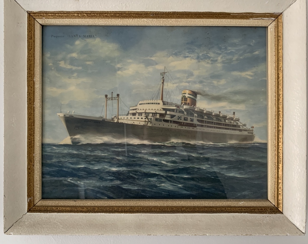 Framed Nautical Painting: Ocean Liner "Santa Maria" at Sea