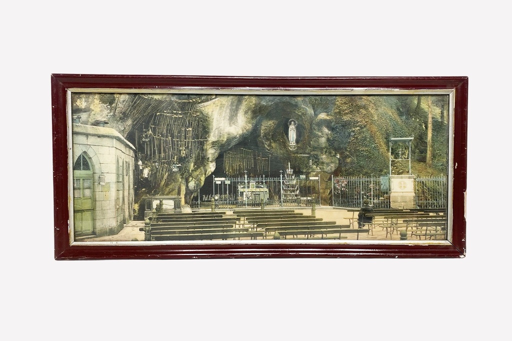Framed Religious Grotto Scene with Virgin Mary Statue