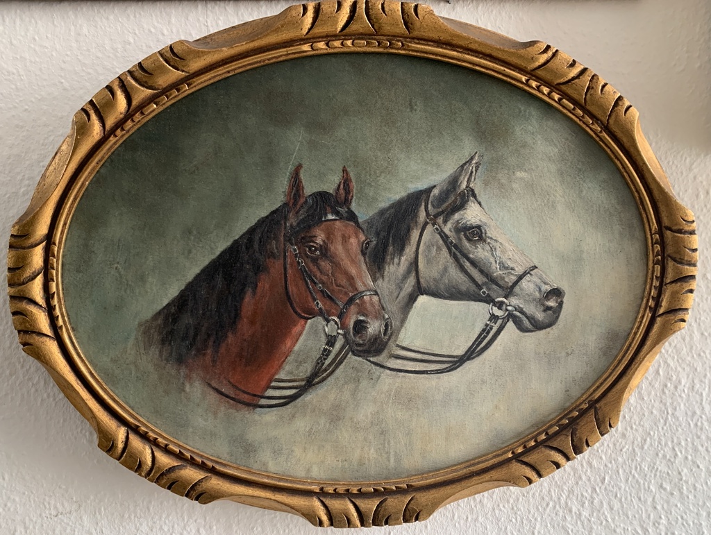 Regal Equestrian Portrait in Ornate Oval Frame
