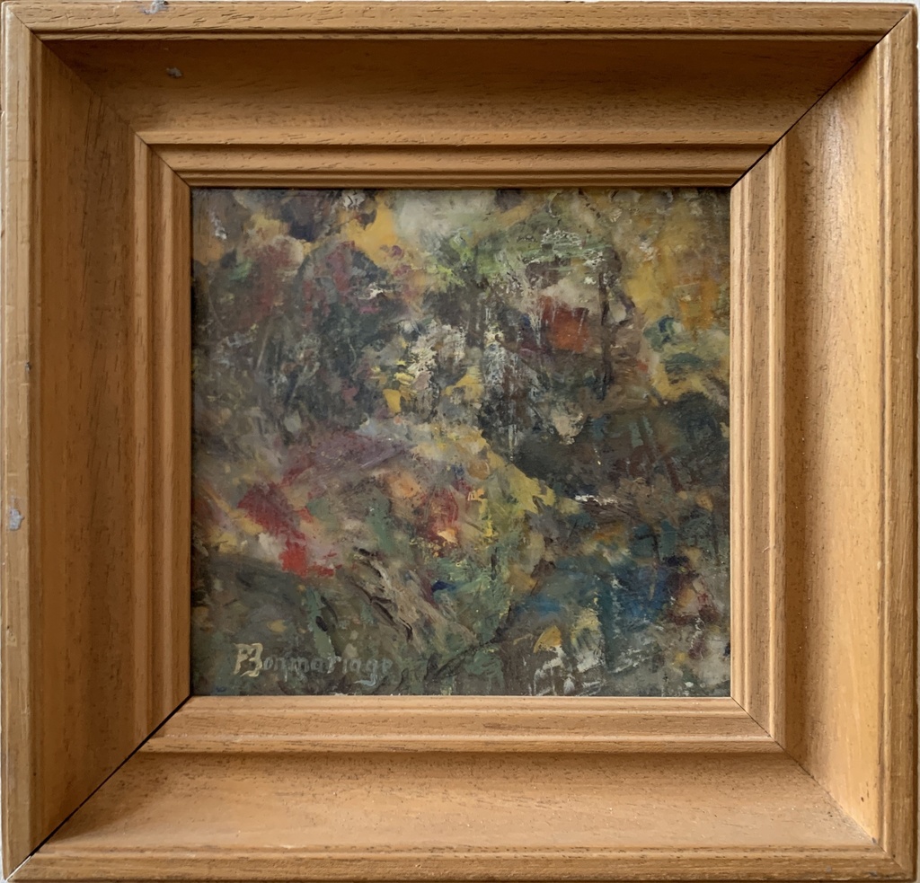 Rustic Abstract Impressionist Painting in Wooden Frame