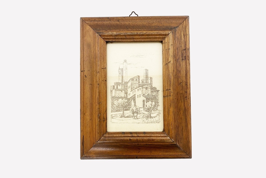Rustic Framed Italian Village Sketch