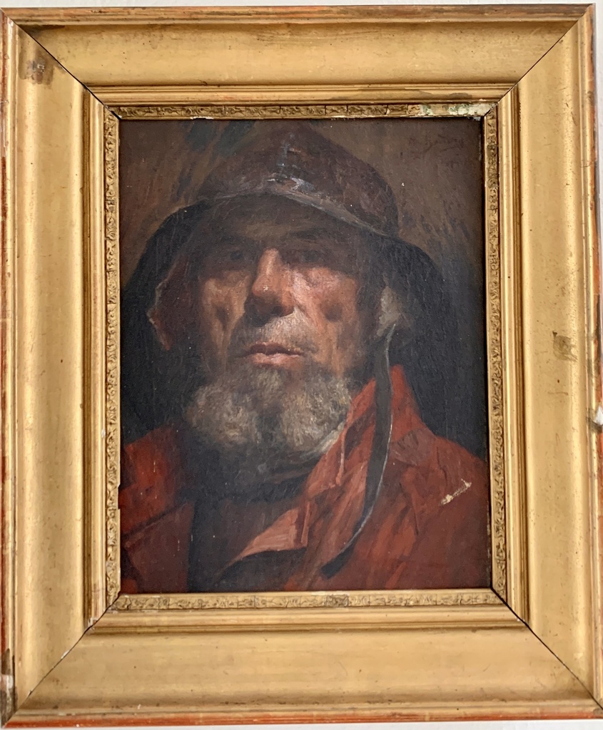 Antique Gilded Frame with Portrait in Red Cloak