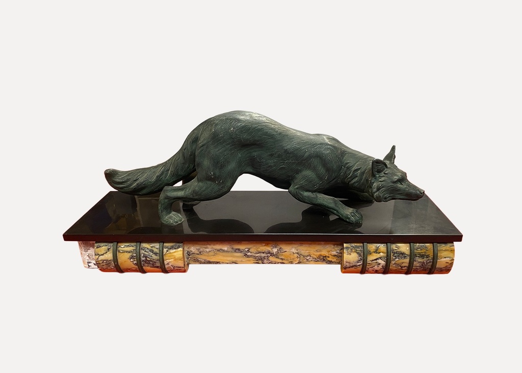 Art Deco Hunting Wolf Sculpture on Marble Base