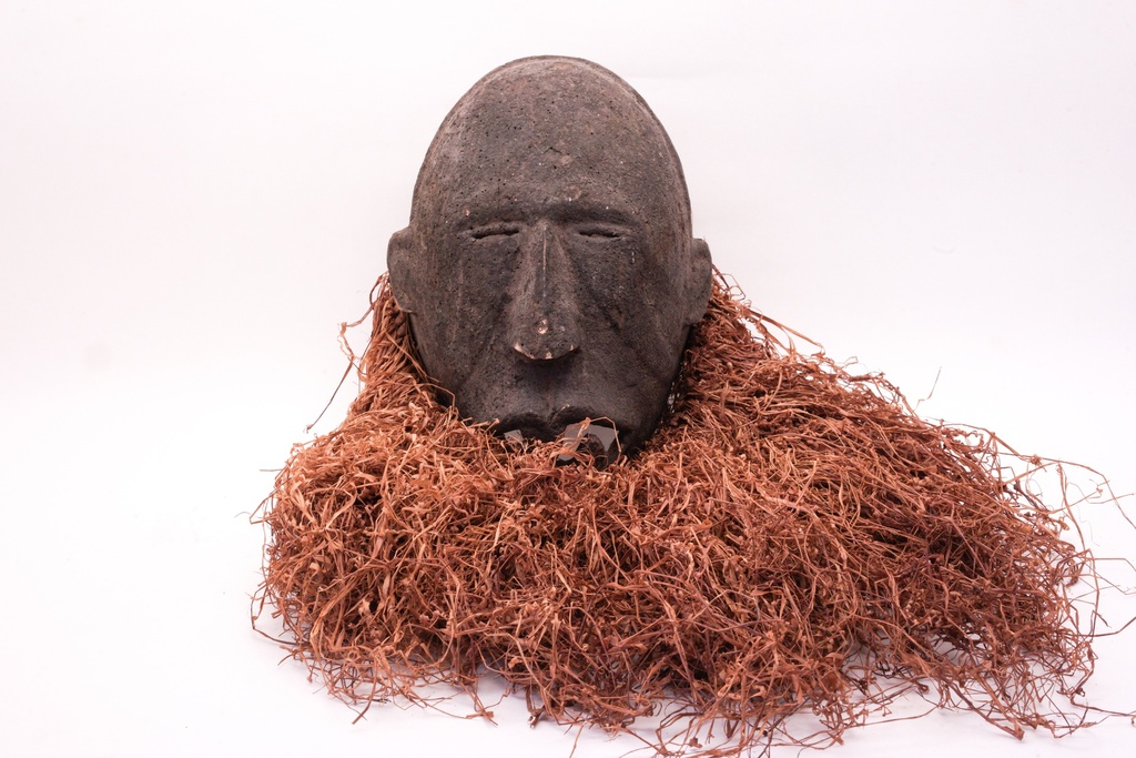 Aged Stone Head with Natural Fiber Beard Decor