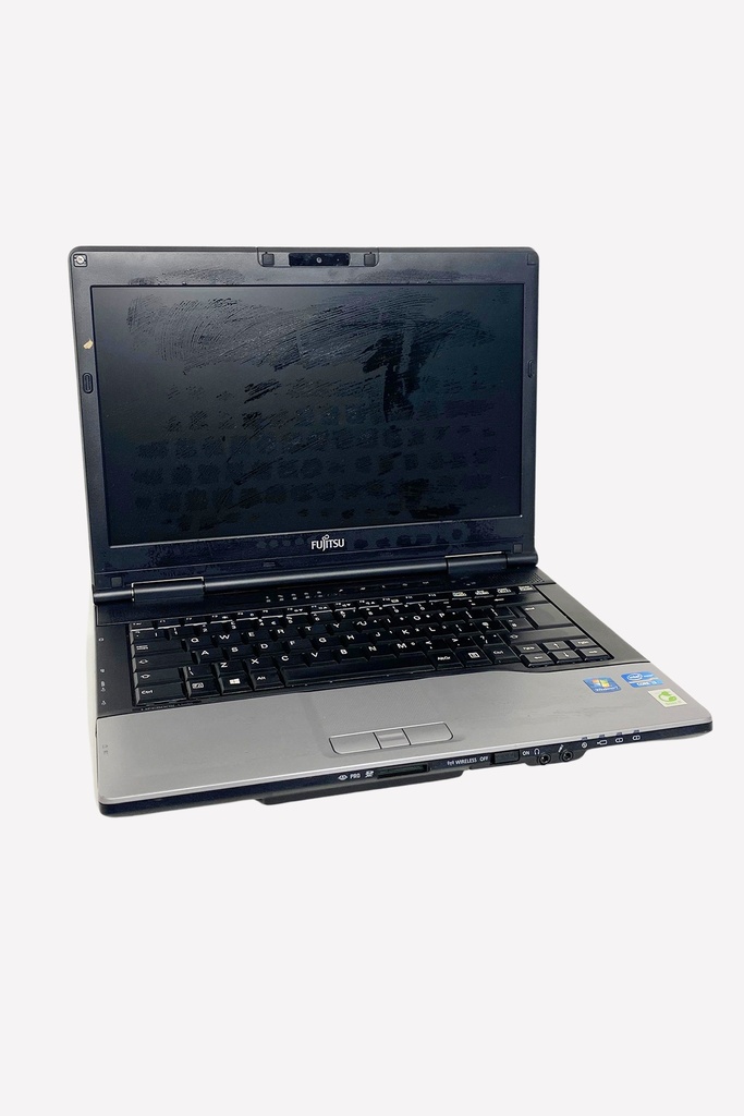 Worn-Out Business Laptop with Smudged Screen