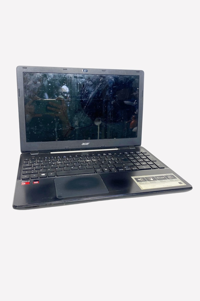 "Well-Worn Black Laptop with Smudged Screen"