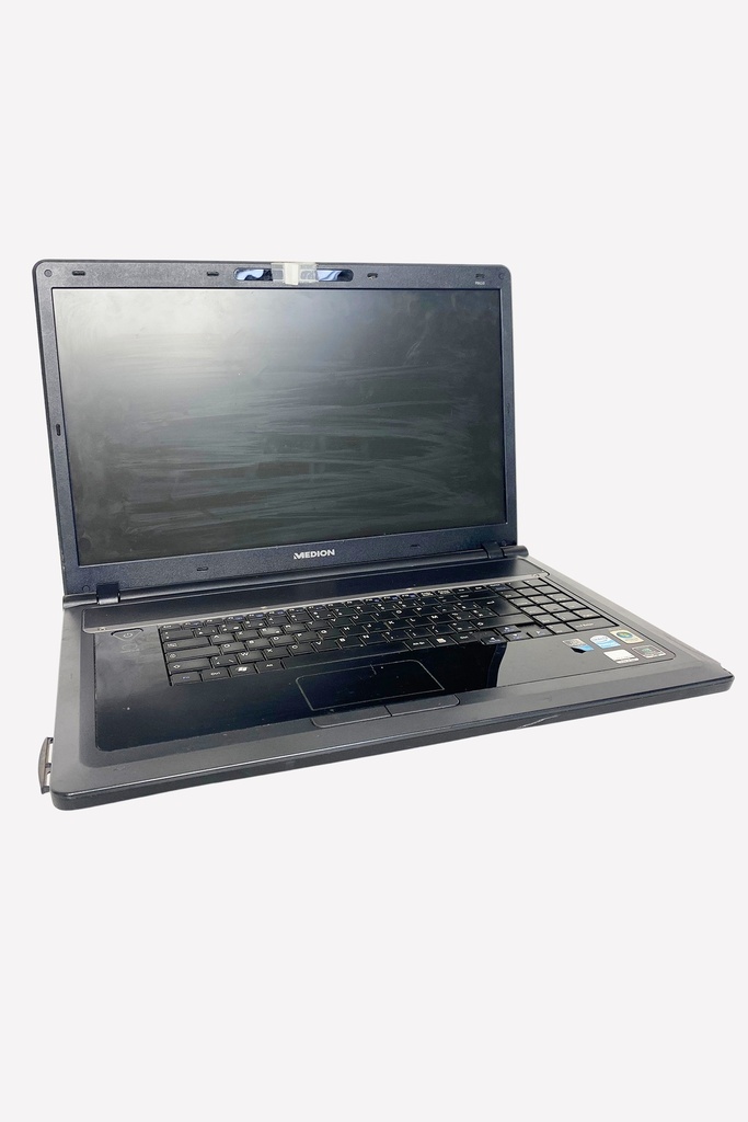 "Well-Used Black Laptop with Taped Webcam"