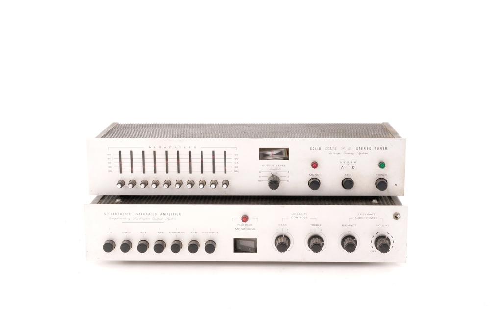 Vintage Silver Stereo Tuner and Amplifier Set