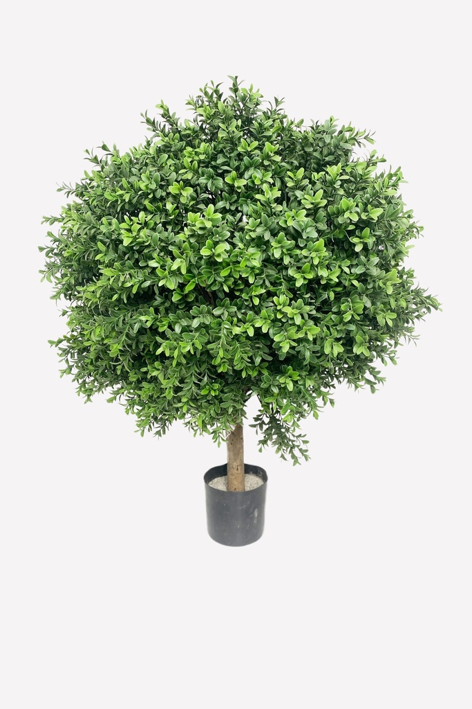 Faux Boxwood Topiary Tree in Black Planter