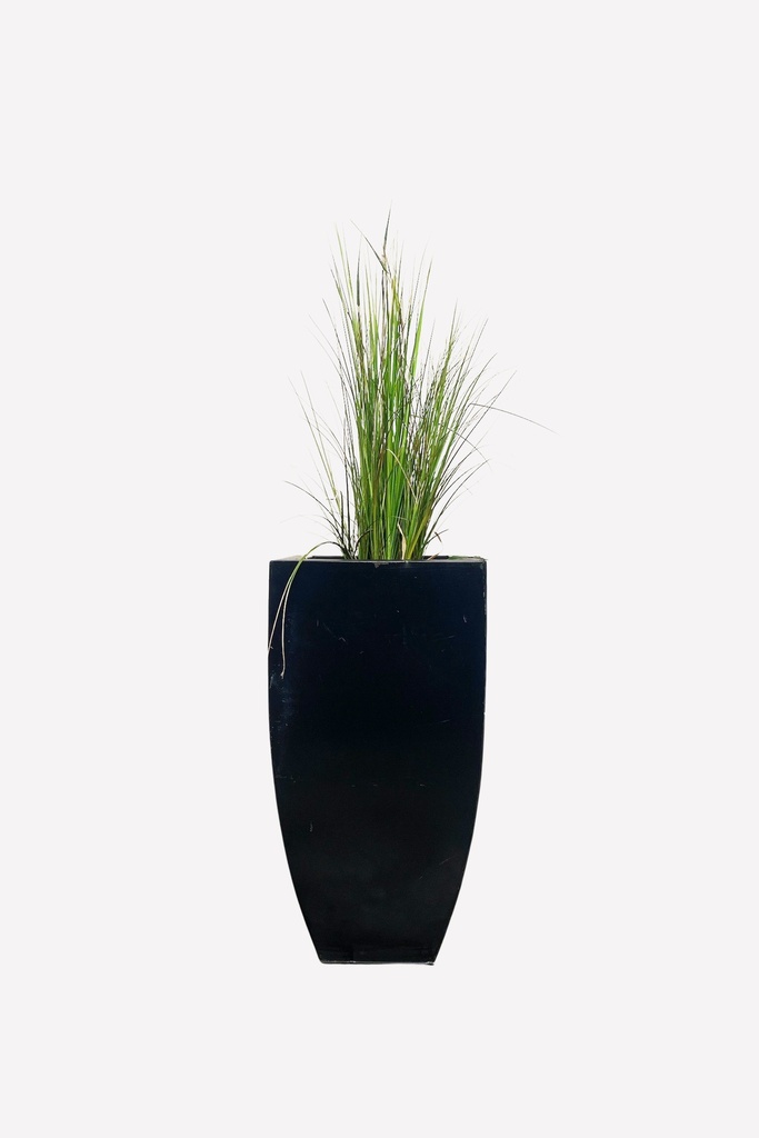 Tall Black Planter with Decorative Green Grass