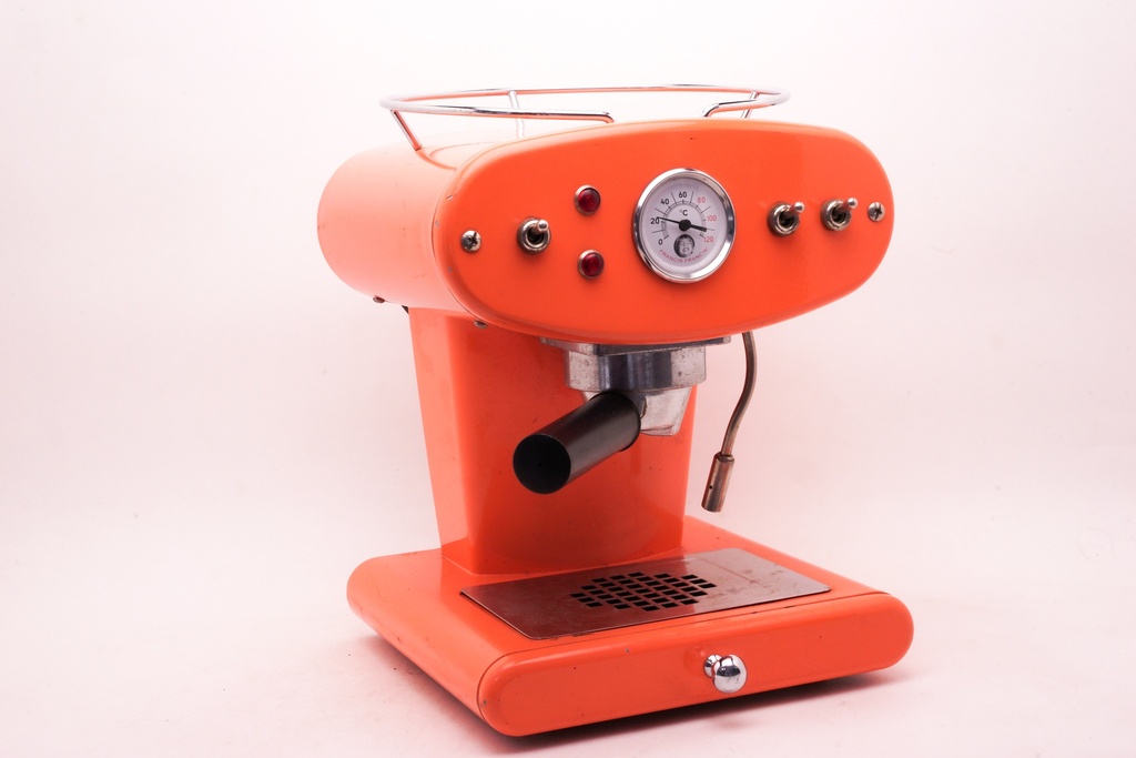 Retro Orange Espresso Machine with Pressure Gauge