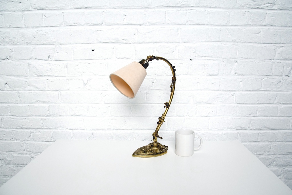 Antique Brass Vine Table Lamp with Ivory Shade