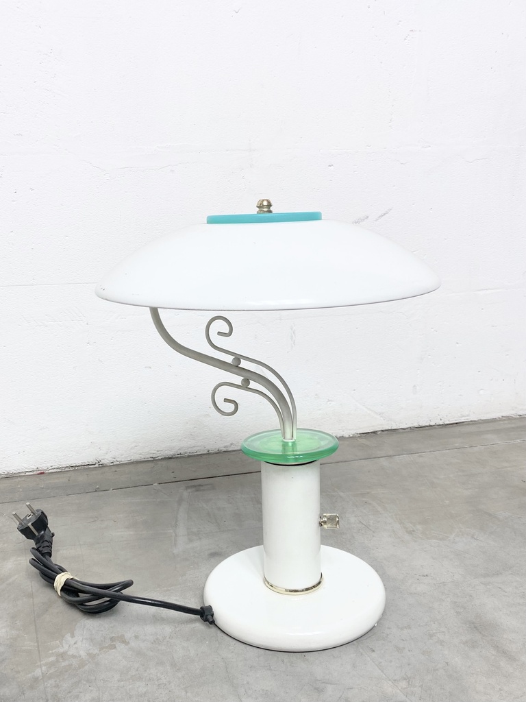 Mid-Century Modern White Table Lamp with Scroll Accents