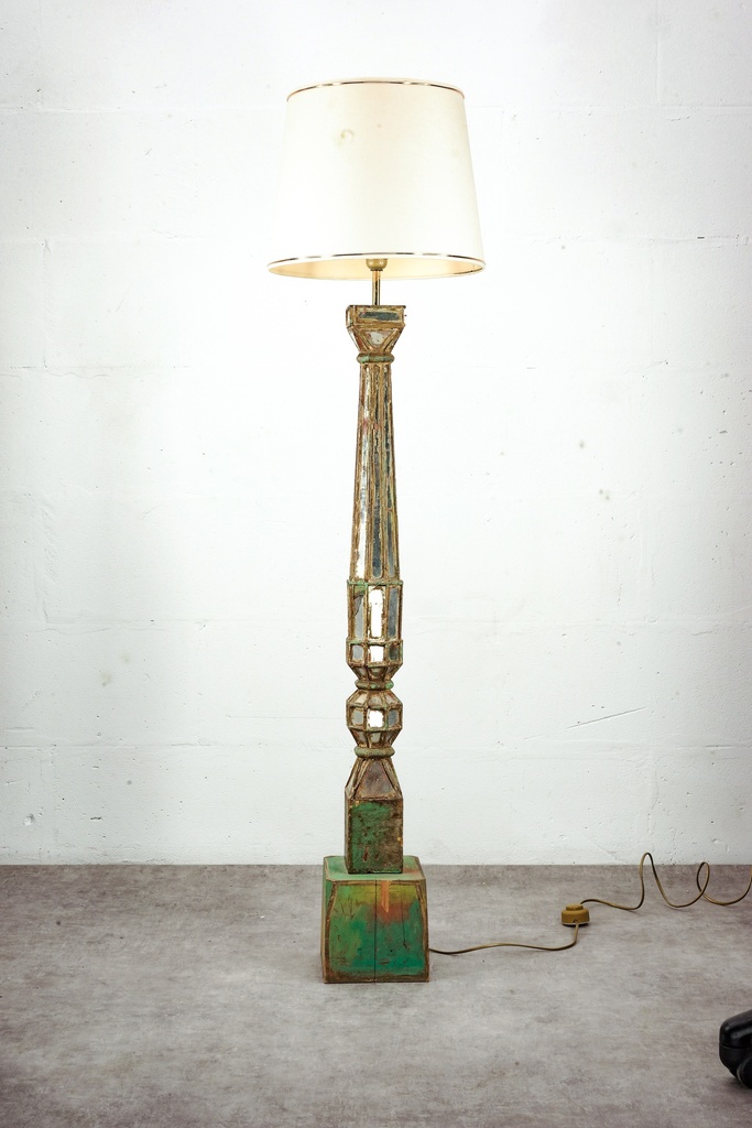 Rustic Distressed Floor Lamp with White Shade