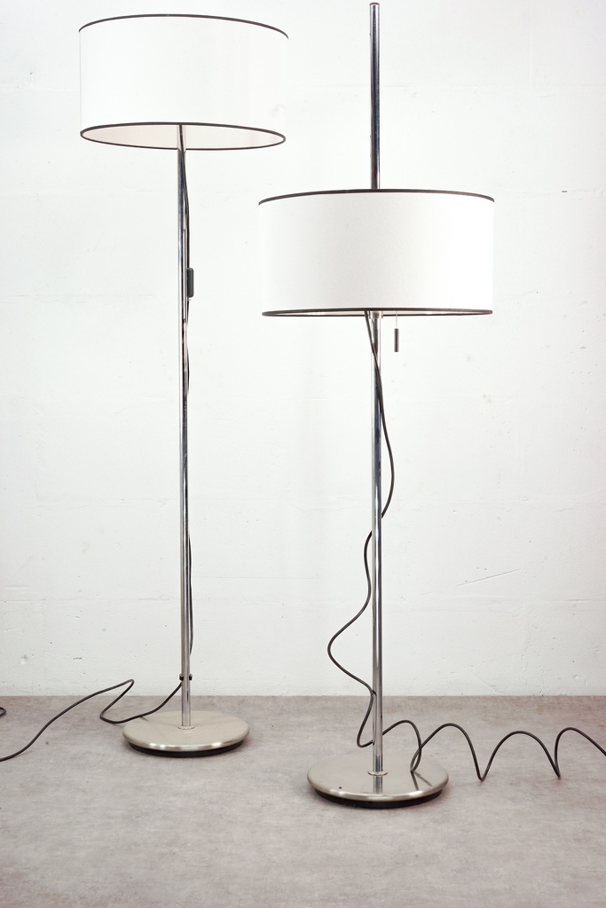 Modern Chrome Floor Lamps with White Drum Shades