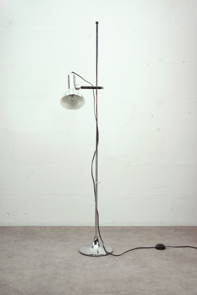 Mid-Century Chrome Adjustable Floor Lamp with Industrial Shade