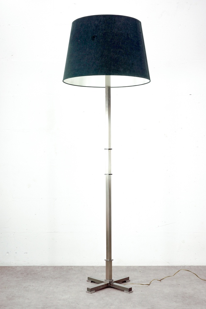 Modern Brushed Steel Floor Lamp with Black Drum Shade