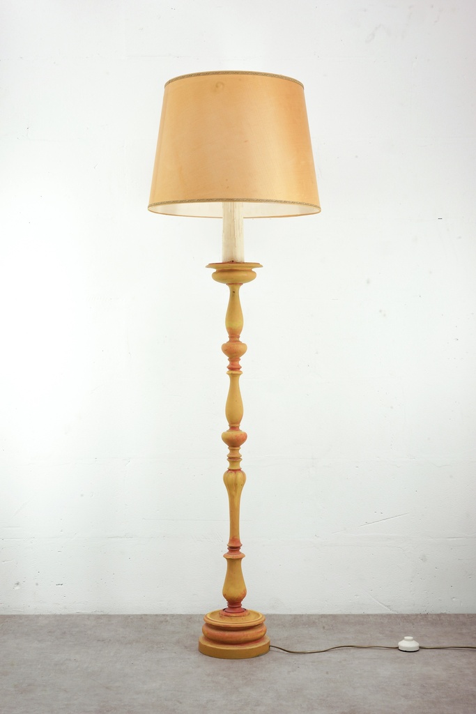 Rustic Wooden Floor Lamp with Beige Shade