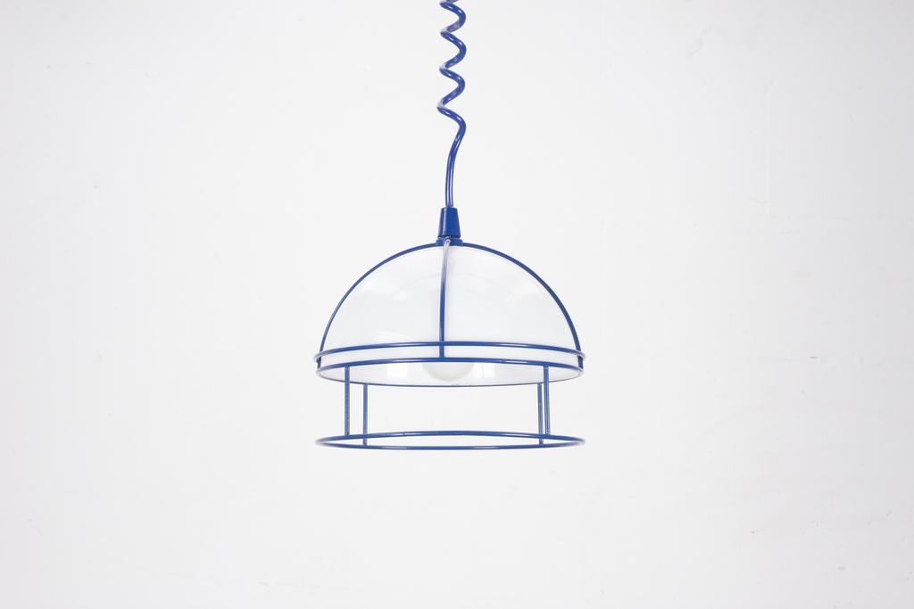 Modern Blue Wire Pendant Light with Dome Shade