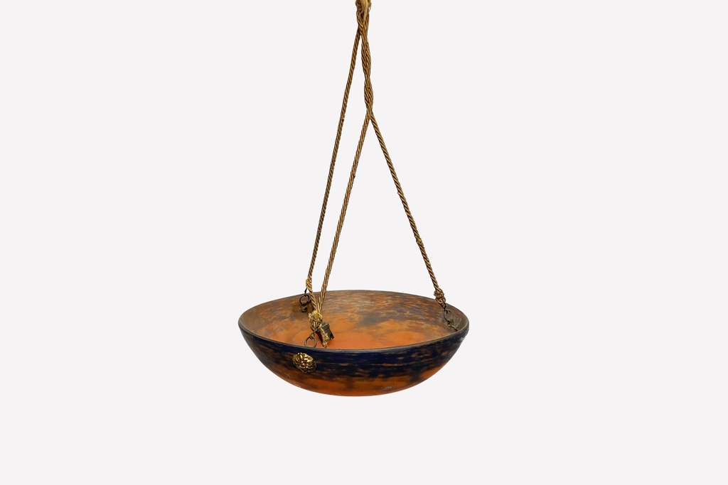 Art Deco Amber Glass Hanging Bowl Light Fixture
