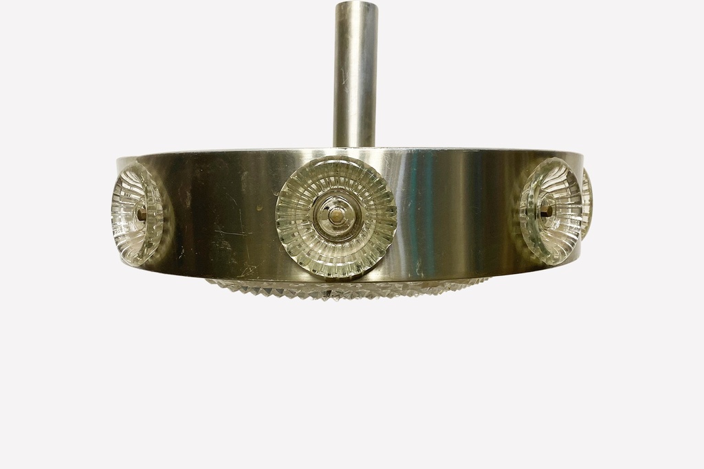 Mid-Century Modern Chrome and Glass Ceiling Light Fixture