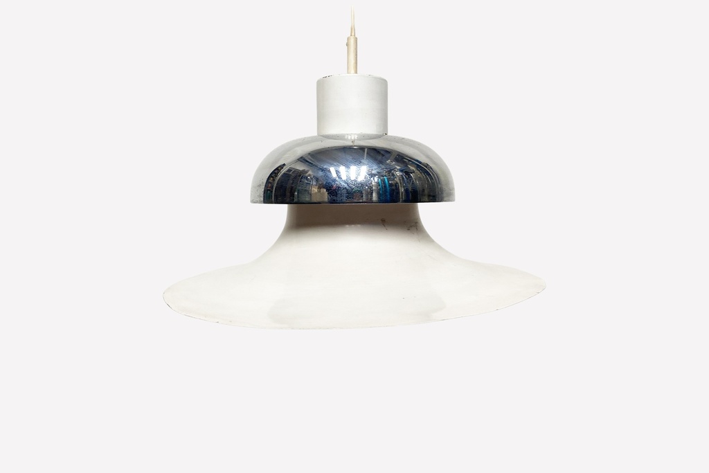 Mid-Century Modern Chrome and White Pendant Light