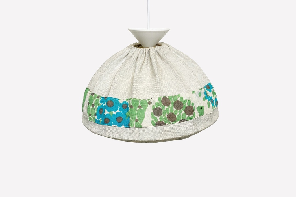 Retro Fabric Pendant Light Shade with Floral Print Trim