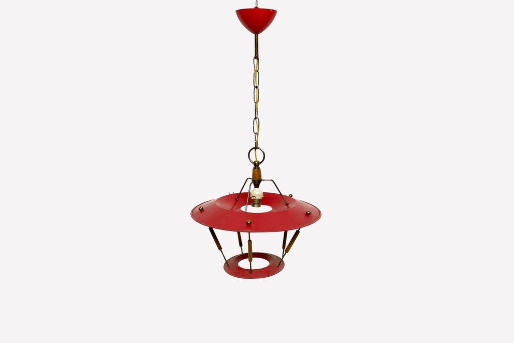 Mid-Century Modern UFO Pendant Light in Red