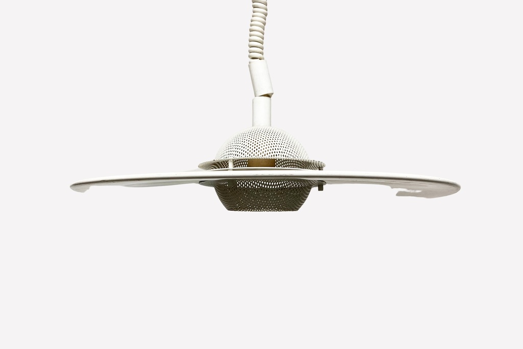 Futuristic White Hanging Industrial Pendant Light
