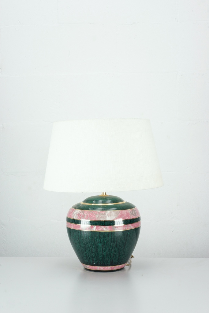 Emerald and Rose Ceramic Table Lamp with White Drum Shade