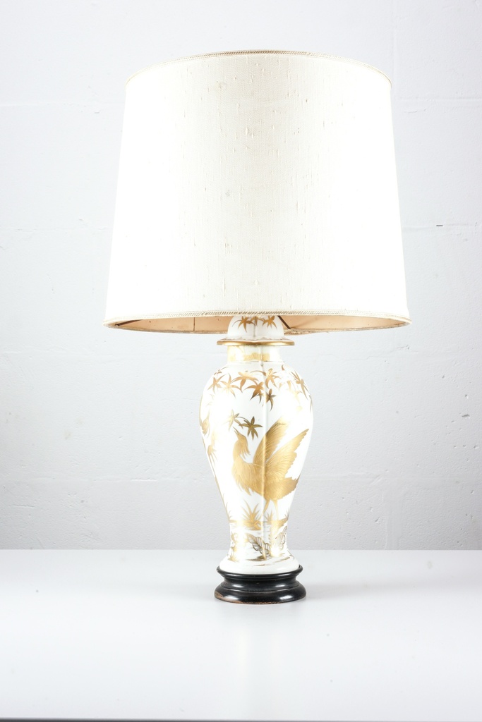 Ivory and Gold Crane Ceramic Table Lamp