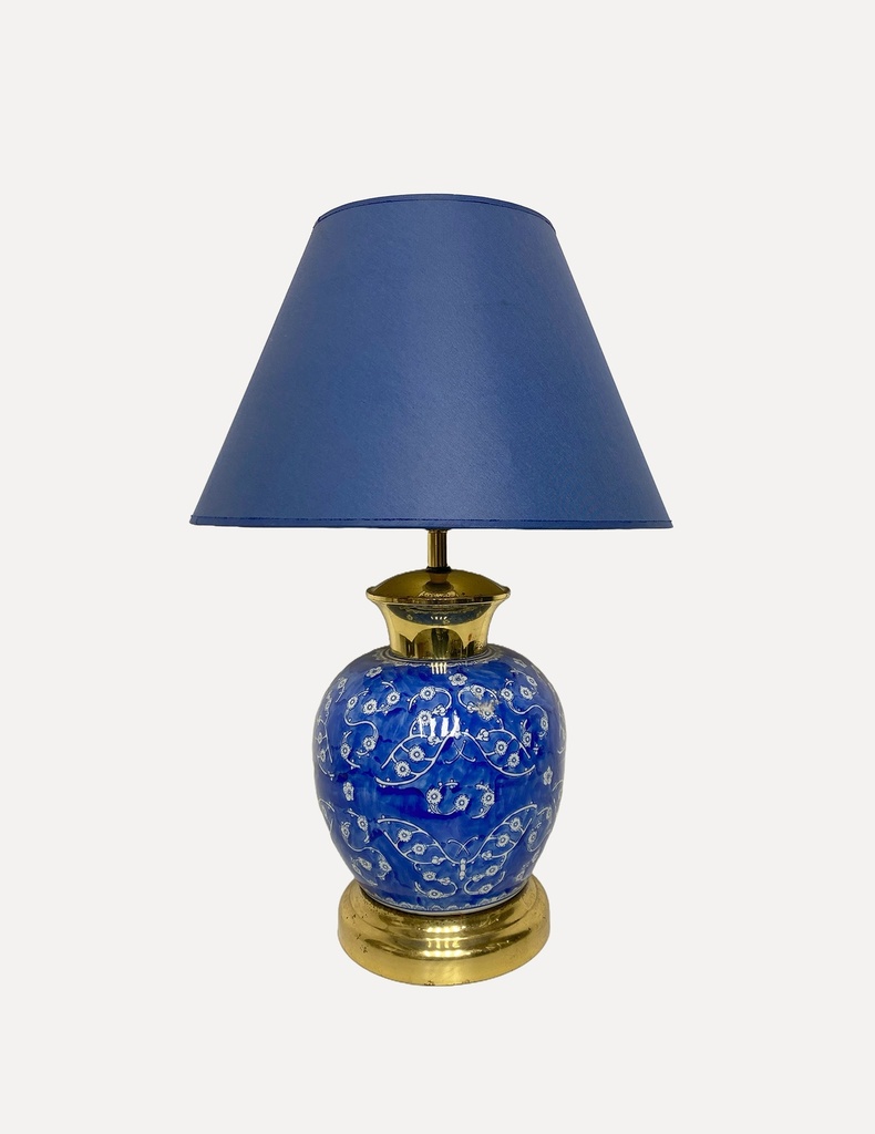 Royal Blue Floral Table Lamp with Gold Accents