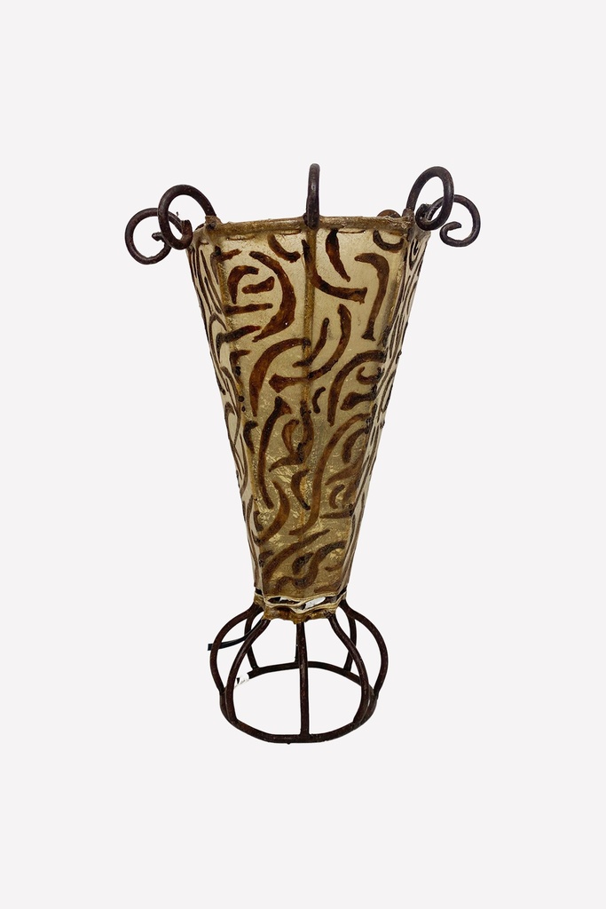 Ornate Wrought Iron Vase with Swirled Glass Detailing