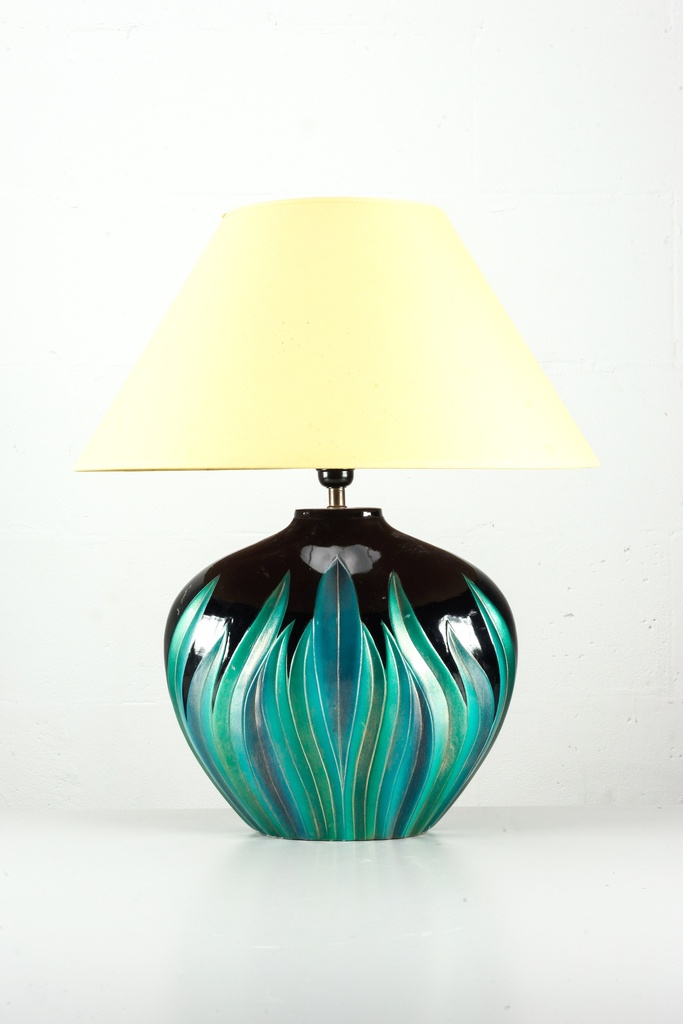 Emerald Flame Ceramic Table Lamp with Yellow Shade