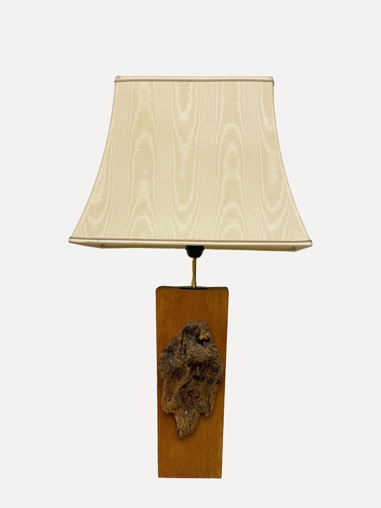 Rustic Driftwood Accent Table Lamp with Cream Shade