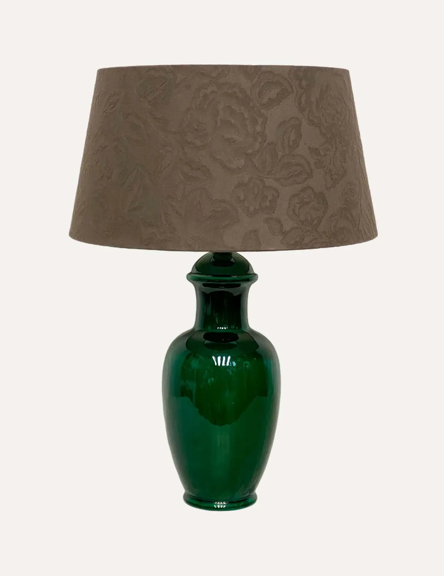 Emerald Vase Table Lamp with Floral Taupe Shade