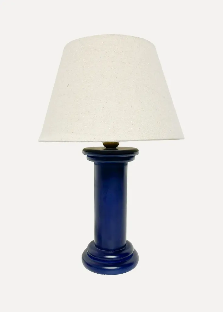 Classic Navy Column Table Lamp with Neutral Shade