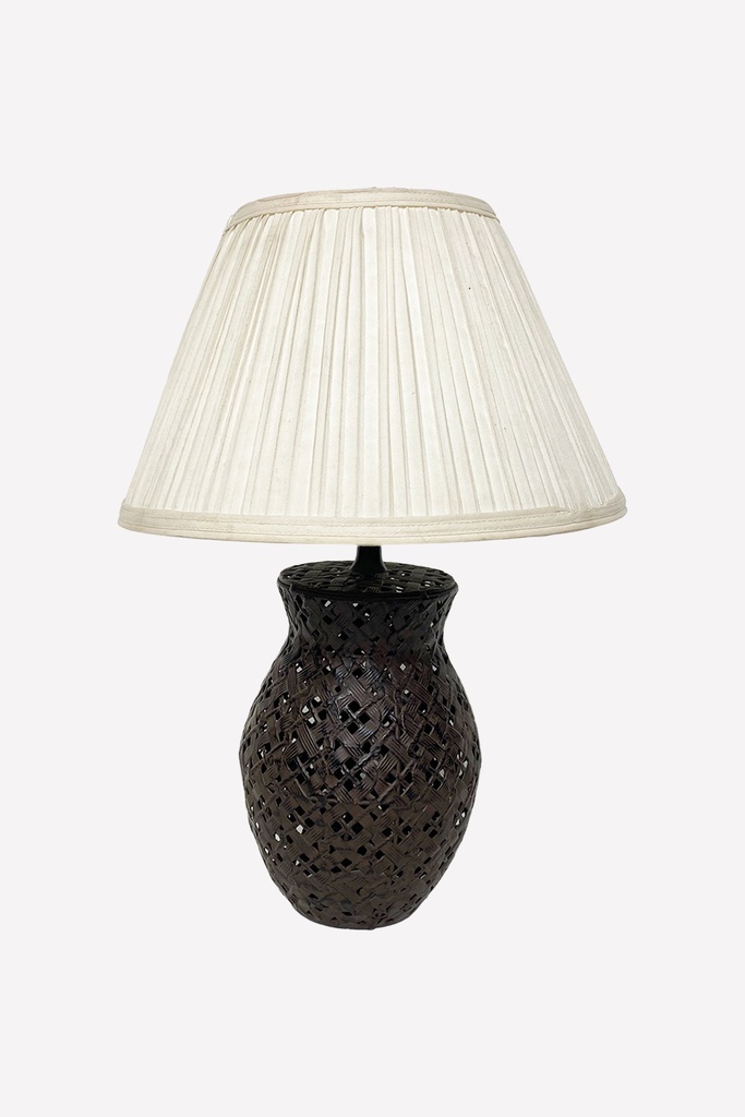 Woven Rattan Table Lamp with Pleated Shade