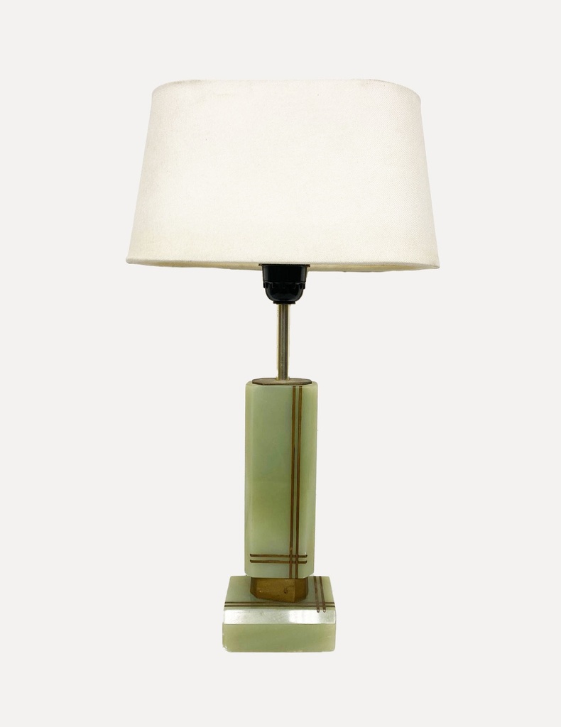 Vintage Jadeite Table Lamp with Brass Accents