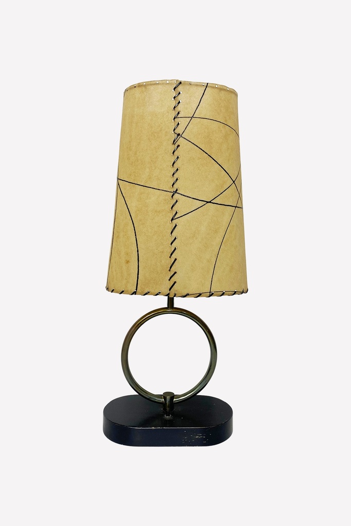 Modern Ring Base Table Lamp with Stitched Geometric Shade