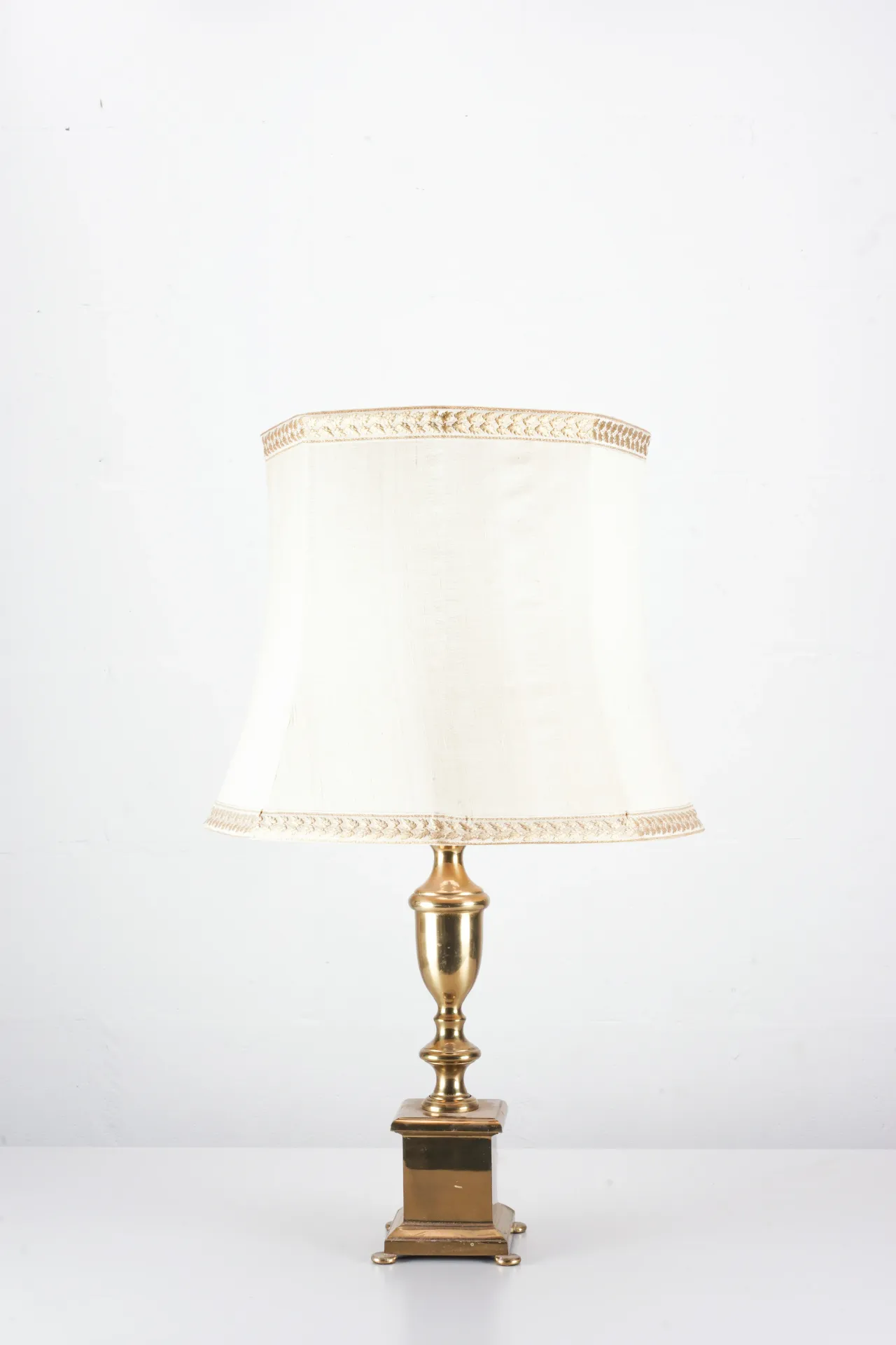 Antique Brass Table Lamp with Ivory Shade