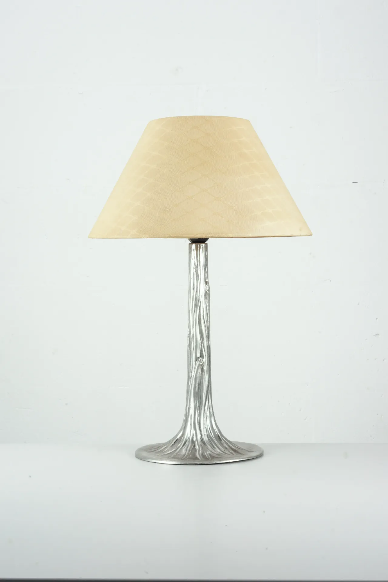 Brushed Silver Tree Trunk Lamp with Geometric Shade