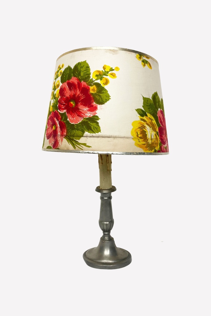 Vintage Floral Lampshade with Metal Base