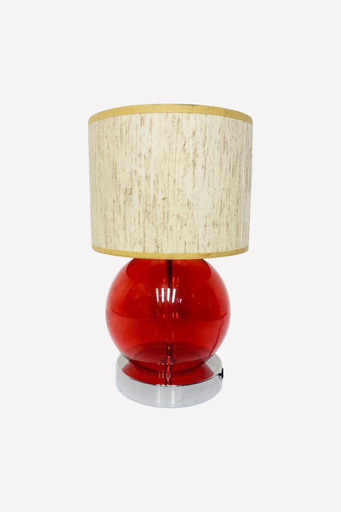Mid-Century Red Globe Table Lamp with Textured Linen Shade