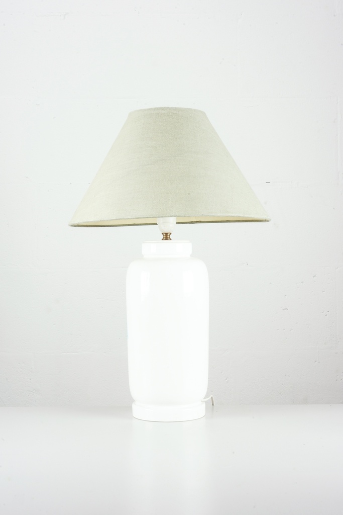 White Ceramic Table Lamp with Neutral Linen Shade