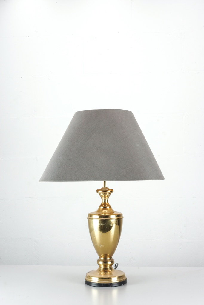 Vintage Brass Table Lamp with Gray Tapered Shade