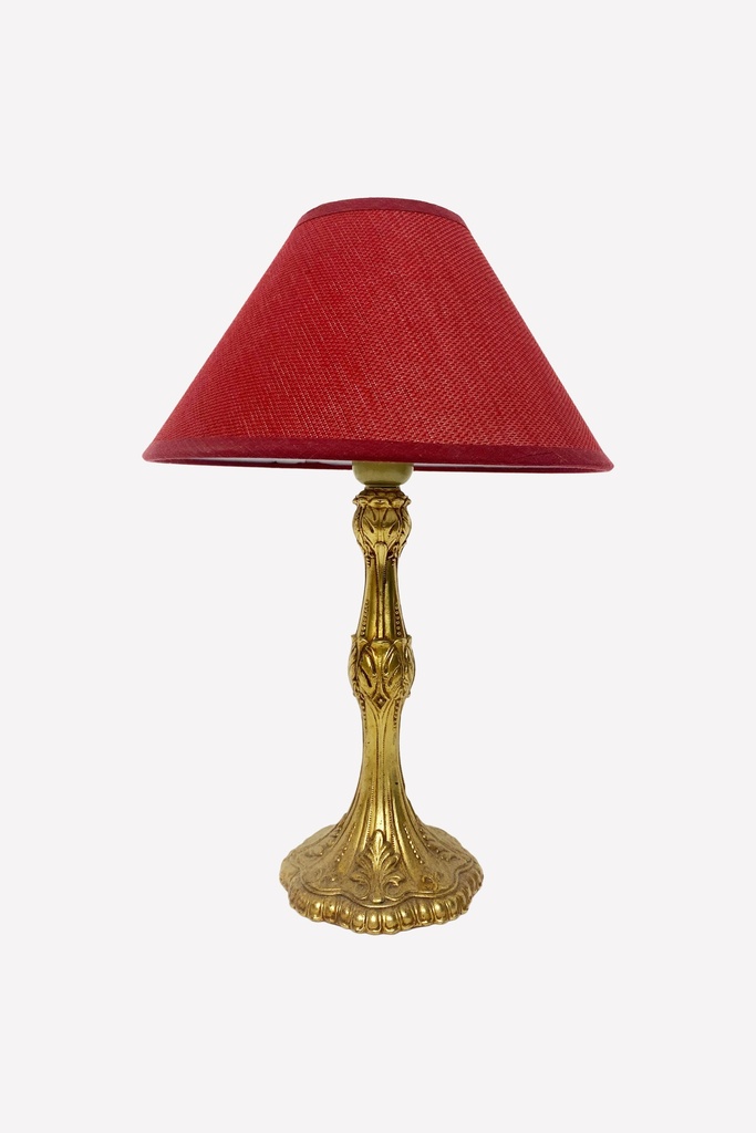 Victorian Brass Table Lamp with Red Shade