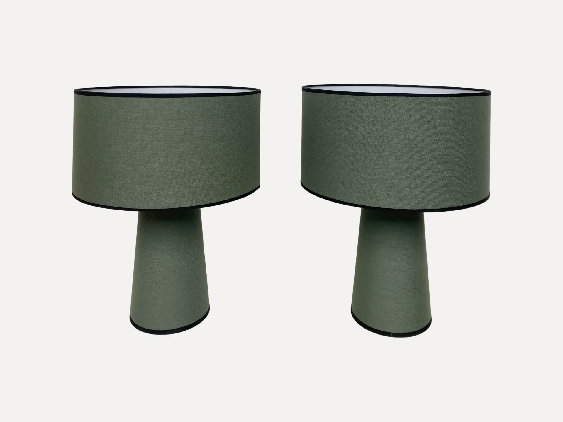 Modern Green Cone Base Table Lamps Pair