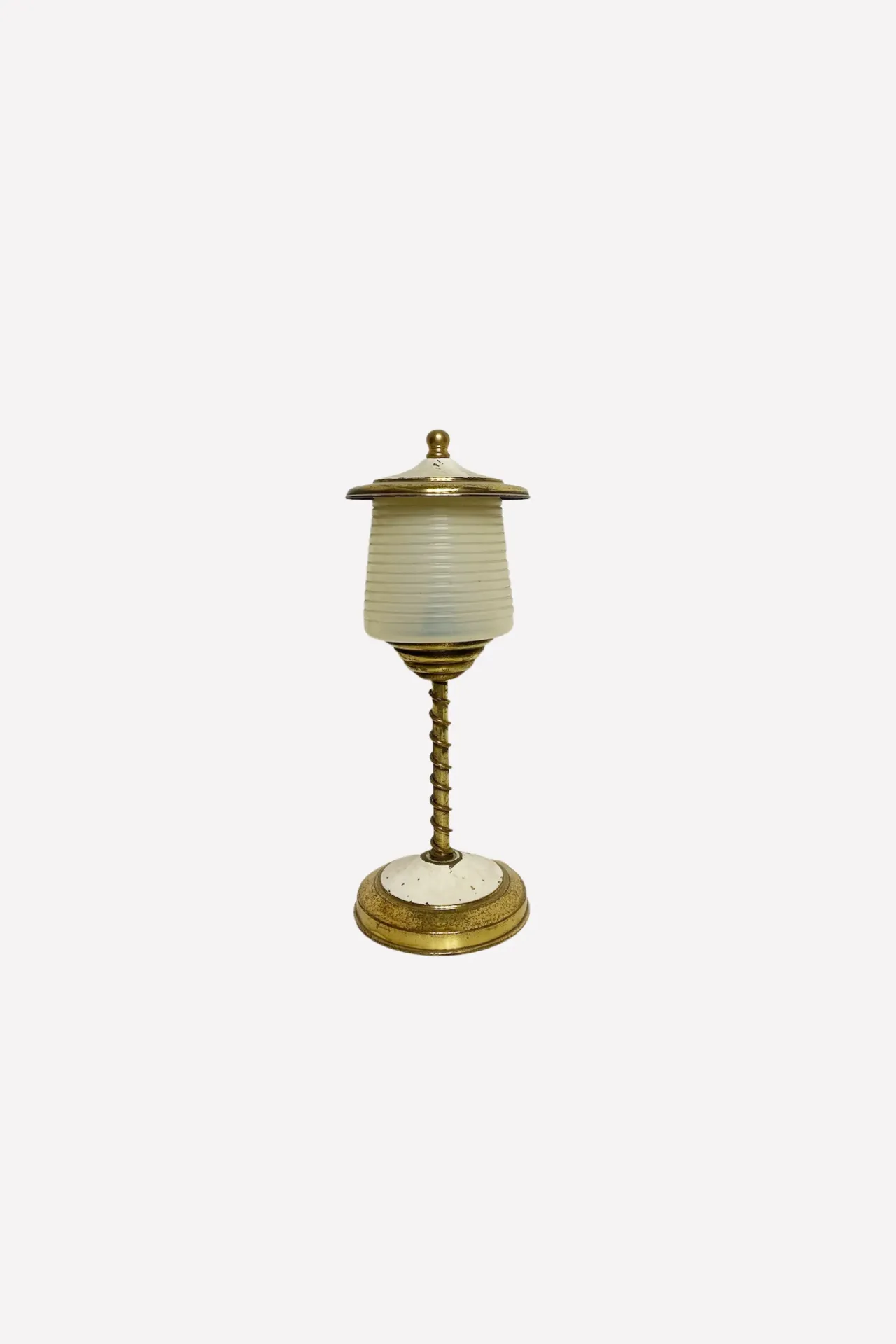 Antique Brass Table Lamp with Frosted Ribbed Shade