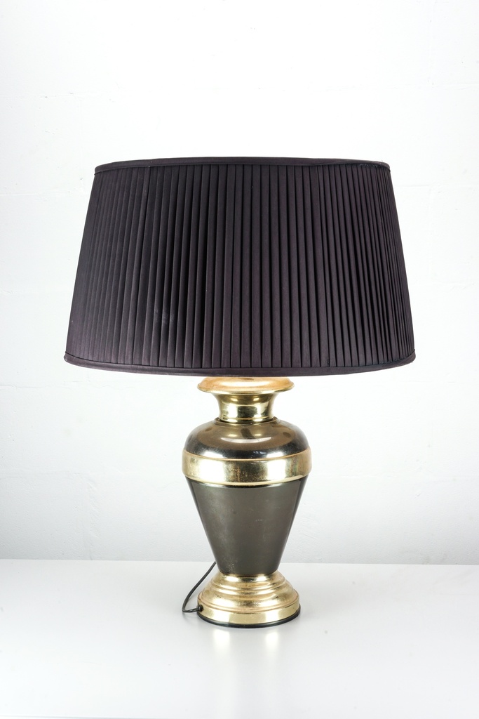 Vintage Brass Table Lamp with Pleated Black Shade